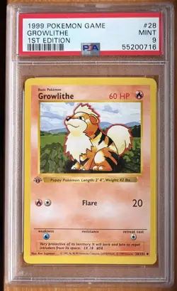 1999 Pokemon Shadowless 1st Edition Base Set Growlithe #28 PSA Mint 9 - Image 1