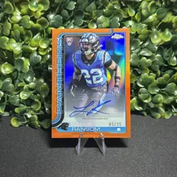 2025 Topps Chrome Lathan Ransom Rookie Auto Orange Refractor 05/25 RC Panthers - Image 1