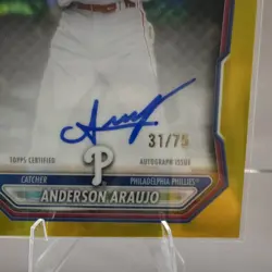2026 Bowman Chrome 1st Yellow Refractor Auto /75 Anderson Araujo Phillies CPA-AA - Image 2
