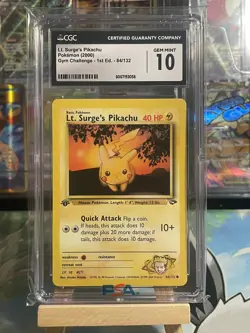 Lt. Surge’s Pikachu #84/132 1st Edition – Pokemon Gym Heroes – CGC 10 – English - Image 1