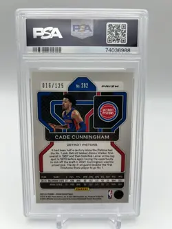 CADE CUNNINGHAM 2021 PRIZM BLUE ICE /125 ROOKIE COLOR MATCH #282 PSA 9 MINT - Image 2