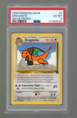 1999 POKEMON GAME MOVIE MOVIE PROMO #5 DRAGONITE PSA 6 - Image 1