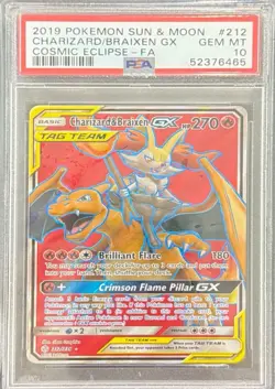 Charizard & Braixen GX TAG TEAM Full Art Holo 212/236 Cosmic Eclipse 2019 PSA 10 - Image 1