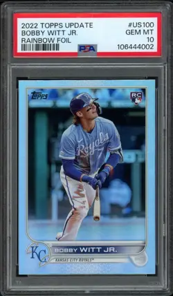 2022 Topps Update Bobby Witt Jr US100 Rainbow Foil PSA 10 Gem Mint Rookie RC - Image 1
