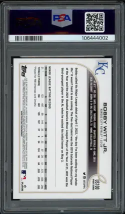 2022 Topps Update Bobby Witt Jr US100 Rainbow Foil PSA 10 Gem Mint Rookie RC - Image 2