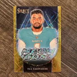 Tua Tagovailoa 2023 Panini Select #NI-TTA Neon Icons Gold Prizm 04/10 Dolphins - Image 1