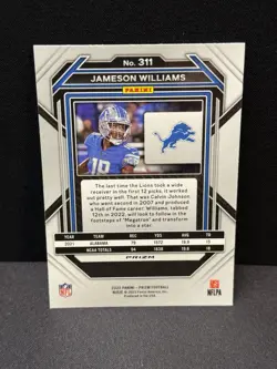 2022 Panini Prizm Jameson Williams Silver Prizm Rookie Card RC #311 Lions - Image 2