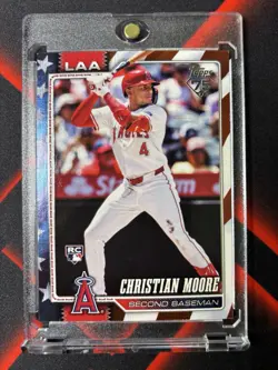 Topps 2026 Series One Patriotic Christian Moore Rookie Card LA Angels #29/76 - Image 1
