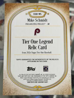 2026 Topps Tier One MIKE SCHMIDT Legend Relic Blue bat /99 Philadelphia Phillies - Image 2