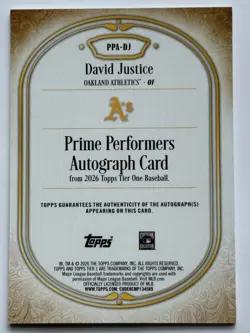 2026 Topps Tier One David Justice Prime Performers PPA-DJ SSP On Card Auto /99 - Image 2