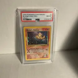 PSA 8 Blaine's Moltres 1/132 Holo Pokemon 2000 Gym Heroes Unlimited - Image 1