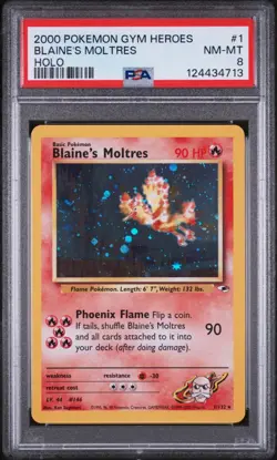 *NEW CERT* PSA 8 Blaine's Moltres 1/132 Holo Pokemon 2000 Gym Heroes Unlimited - Image 1
