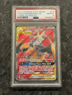 Charizard & Braixen GX (Full Art) 212/236 Sm-Cosmic Eclipse Holo PSA 10 Gem Mint - Image 1