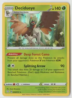 2021 Pokemon Sword and Shield Shining Fates 008/072 Decidueye HOLO R - Image 1