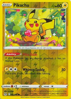 Pikachu 052/196 Common Lost Origin Pokemon Reverse Holo Lightly Played - Image 1