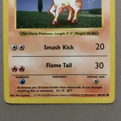 Ponyta Base Set 60/102 Shadowless Pokemon Card WOTC - MP - Image 3
