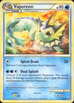 Vaporeon 41/90 Uncommon HGSS Undaunted Pokemon Near Mint - Image 1