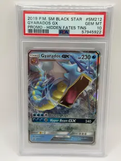 2019 POKEMON SM BLACK STAR PROMO HIDDEN FATES TINS #SM212 GYARADOS GX PSA 10 - Image 1
