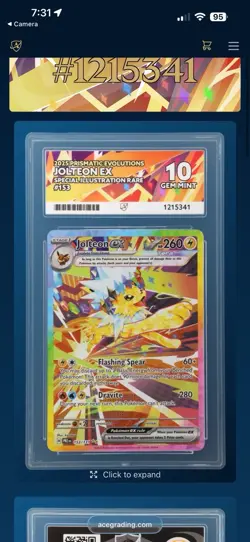 Pokemon Jolteon ex 153/131 Prismatic Evolutions SIR Holo Eng ACE 10 - Image 3
