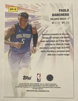 2025-26 Topps Paolo Banchero #d /150 Blue Holofoil Power Players SP Insert - Image 3