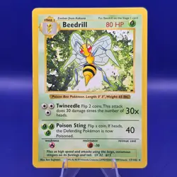 Beedrill 17/102 Base Set Shadowless Rare Non-Holo Pokemon LP - Image 1