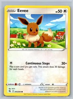 Eevee 205/264 Common Fusion Strike Pokemon Card Lightly Played - Image 1