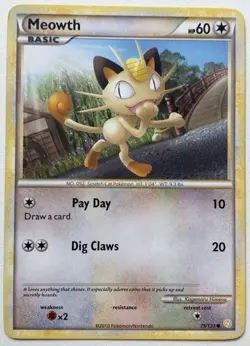 Meowth 75/123 Pokemon Card HeartGold & SoulSilver 2010 - Image 1