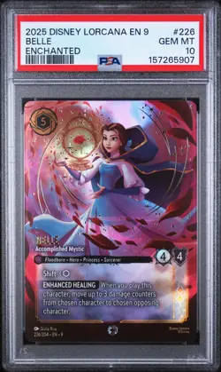 2025 DISNEY LORCANA EN 9-FABLED ENCHANTED BELLE - ACCOMPLISHED MYSTIC PSA 10 - Image 1