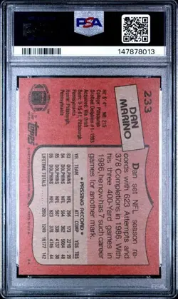 1987 Topps #233 Dan Marino Card PSA 10 Rare Low Pop 216 HOF Miami Dolphins GOAT - Image 2
