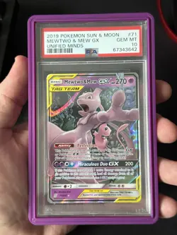 Pokemon 2019 SM Unified Minds Mewtwo & Mew GX TAG TEAM 71/236 Holo PSA 10 - Image 1