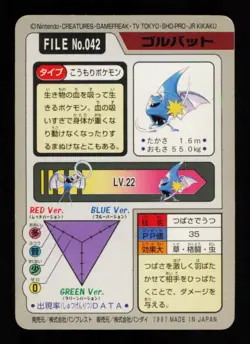 Pokemon Card Golbat 042 42 Japanese Pocket Monsters Bandai Carddass LP 1997 - Image 2