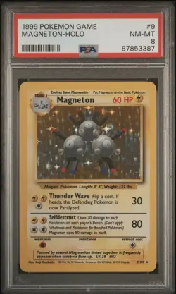 1999 Pokemon Base Set Magneton Holo Rare #9/102 PSA 8 NM-MT - Image 1