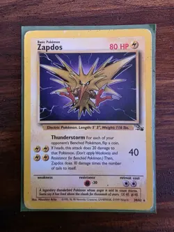1999 Pokemon TCG Zapdos Fossil Holo Card 15/62 1st Edition Rare - Image 1