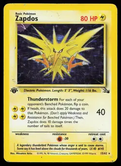 Zapdos 15/62 1st Edition Holo Rare Fossil Pokemon Card - Image 1