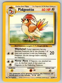 Pidgeotto 22/102 Rare Base Set Unlimited Pokemon Moderately Played - Image 1