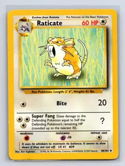Raticate 40/102 Uncommon Base Set Unlimited Pokemon Lightly Played - Image 1