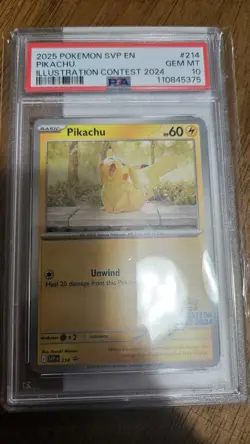 2025 POKEMON SVP BLACK STAR PROMO #214 PIKACHU ILLUSTRATION CONTEST 2024 PSA 10 - Image 1