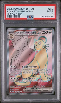2025 POKEMON DRI EN-DESTINED RIVALS ULTRA RARE TEAM ROCKET'S PERSIAN EX PSA 9 - Image 1