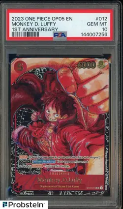 2023 One Piece OP05 EN 1st Anniversary #012 Monkey D Luffy PSA 10 GEM MINT - Image 1