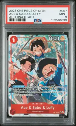 ONE PIECE OP13-CARRYING ON HIS WILL |ALTERNATE ARTACE & SABO & LUFFY 007 PSA 9 - Image 1