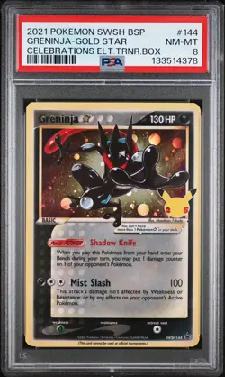 Pokemon Celebrations Greninja Gold Star ETB Black Star Promo SWSH144 PSA 8 NM - Image 3