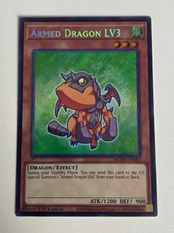 Yugioh Armed Dragon LV3 x 3 - 1st Edition Secret Rare Chibi Art NM - Free Holo A - Image 2