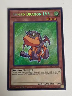 Yugioh Armed Dragon LV3 x 3 - 1st Edition Secret Rare Chibi Art NM - Free Holo A - Image 3