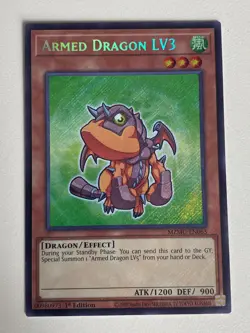 Yugioh Armed Dragon LV3 x 3 - 1st Edition Secret Rare Chibi Art NM - Free Holo A - Image 4