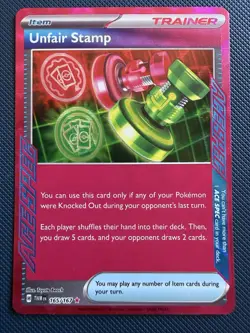 Pokemon TCG Unfair Stamp Trainer Twilight Masquerade 165/167 Ace Spec Rare NM - Image 1