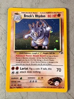 Brock's Rhydon 2/132 Pokemon Gym Heroes Holo Rare WOTC Vintage Near Mint NM Card - Image 1