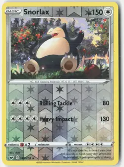 Snorlax 140/202 Rare Sword & Shield Pokemon Reverse Holo Near Mint - Image 1