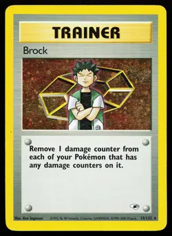 Brock 15/132 Unlimited Holo Rare Gym Heroes Pokemon Card - Image 1