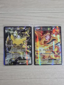 Pokemon XY Cards with Charizard EX XY121 - DMG & Pikachu EX XY124 - HP - Image 1