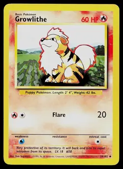 Pokemon Card Base Set Growlithe 28/102 1999-2000 4th Prink UK Exclusive - Image 1